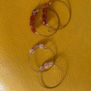 Set of 2! Red and Pink Beaded Hoop Earrings from Etsy